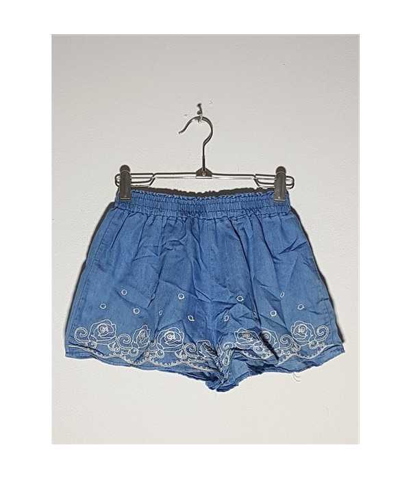 Pantaloni scurti fetite model cu cusaturi florale la baza