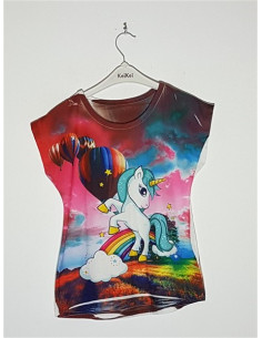 Tricou pentru fetite cu imprimeu baloane si Unicorn
