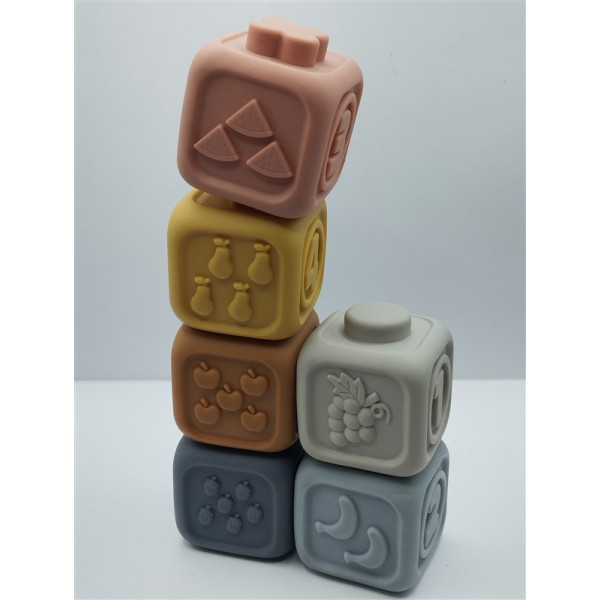 Set 6 cuburi de construit conectabile 3D din silicon