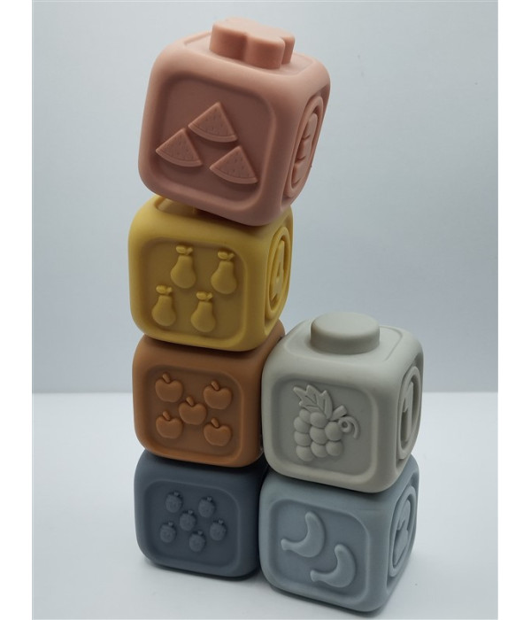 Set 6 cuburi de construit conectabile 3D din silicon