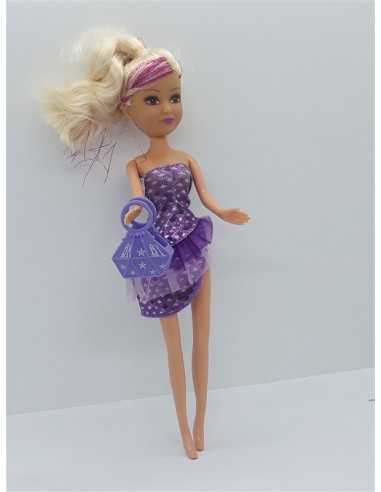 Papusica cu parul lung blond si suvita roz sclipitoare 25 cm
