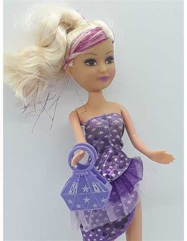 Papusica cu parul lung blond si suvita roz sclipitoare 25 cm