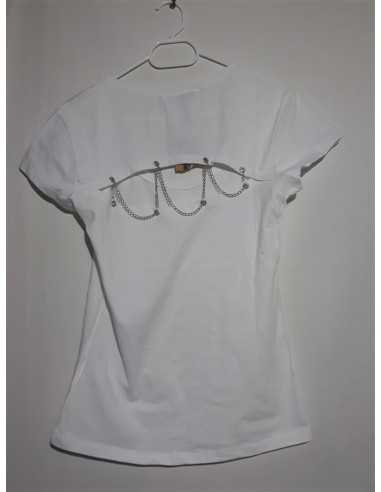 Tricou alb cu lantisoare la spate pentru fetite RMS