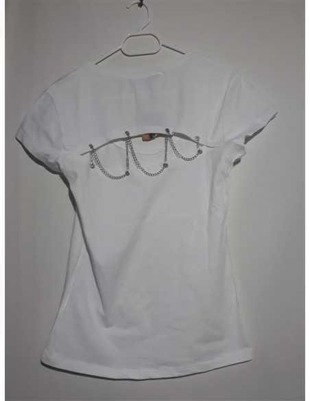 Tricou alb cu lantisoare la spate pentru fetite RMS