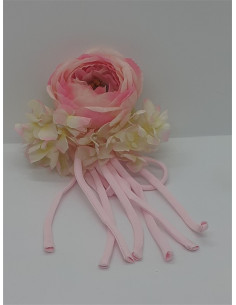 Brosa din material textil trandafir roz cu franjuri