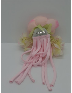 Brosa din material textil trandafir roz cu franjuri 2