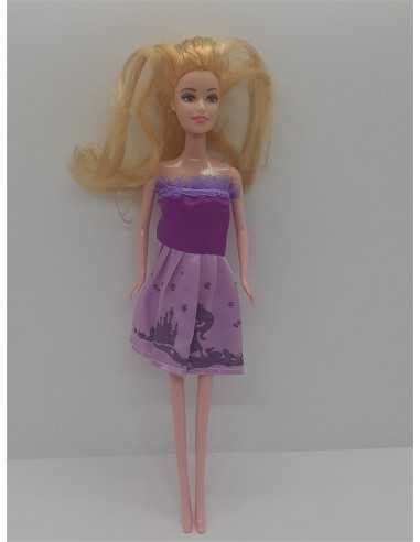 Papusa cu parul blond si rochita mov 27 cm