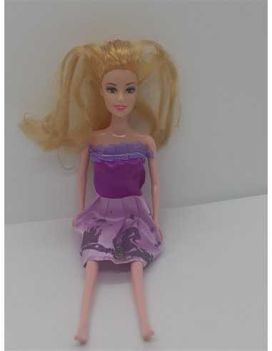 Papusa cu parul blond si rochita mov 27 cm