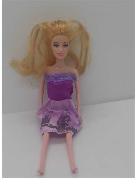 Papusa cu parul blond si rochita mov 27 cm