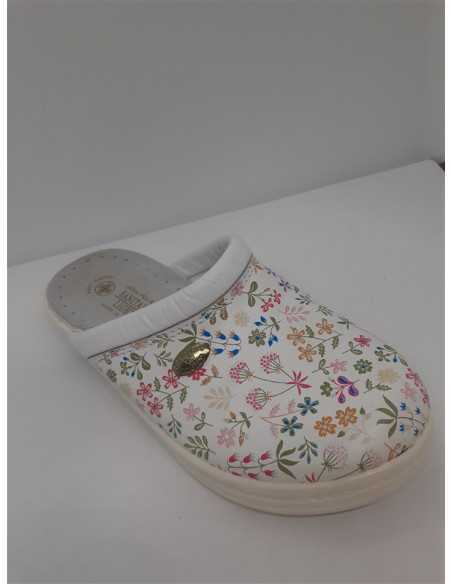 Saboti medicali din piele cu imprimeu floricele Sanital Light marime 35
