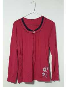 Bluza pijama dama roz cu fundita si imprimeu floral marimea S