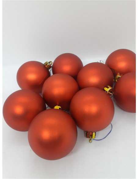 Set 9 globuri din plastic pentru Craciun culoare rosu mat