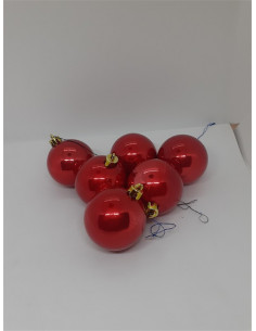 Set 6 globuri din plastic pentru Craciun culoare rosu