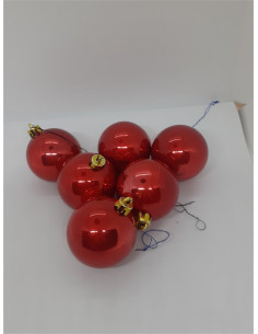 Set 6 globuri din plastic pentru Craciun culoare rosu 2