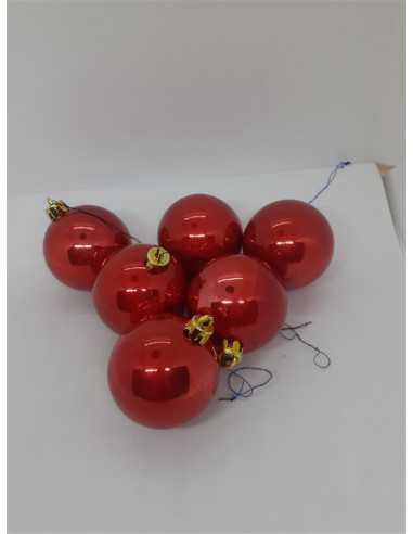 Set 6 globuri din plastic pentru Craciun culoare rosu