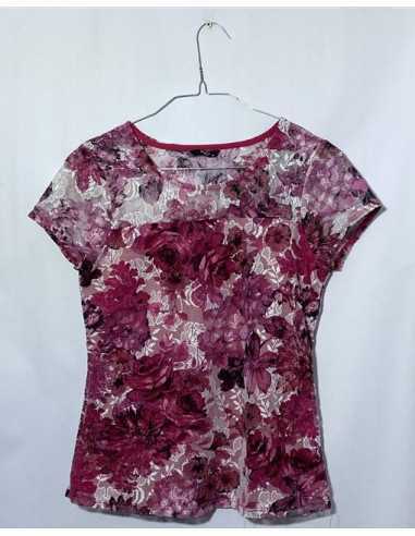 Tricou din dantela roz cu model cu floricele M&Co