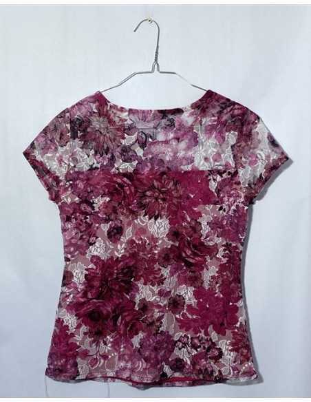 Tricou din dantela roz cu model cu floricele M&Co