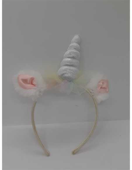 Bentita pentru fetite cu urechi pufoase si corn unicorn