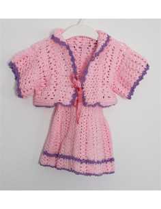 Costum tricotat pentru fetite din doua piese rochie si bolero