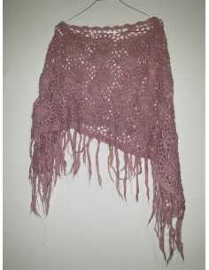 Poncho dama roz tricotat cu franjuri