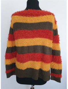 Pulover dama pufos cu dungi multicolore CAMOMILLA
