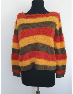 Pulover dama pufos cu dungi multicolore CAMOMILLA 2