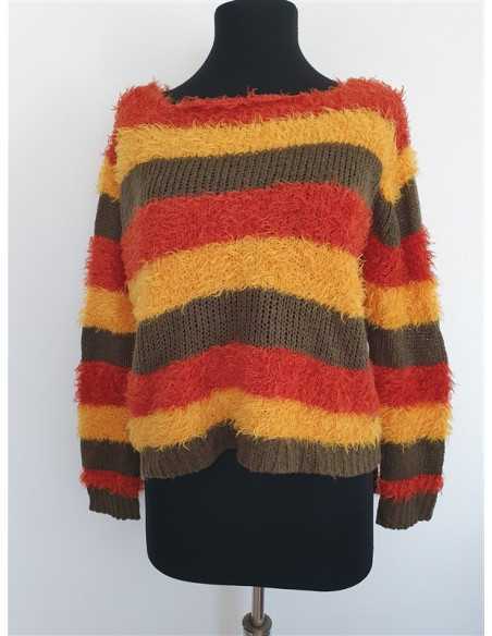 Pulover dama pufos cu dungi multicolore CAMOMILLA