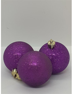 Set 3 globuri sclipitoare culoare mov pentru Craciun