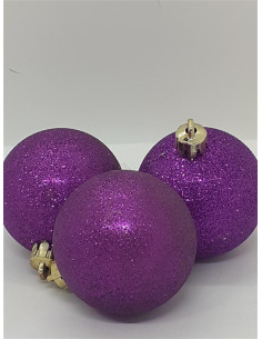 Set 3 globuri sclipitoare culoare mov pentru Craciun 2