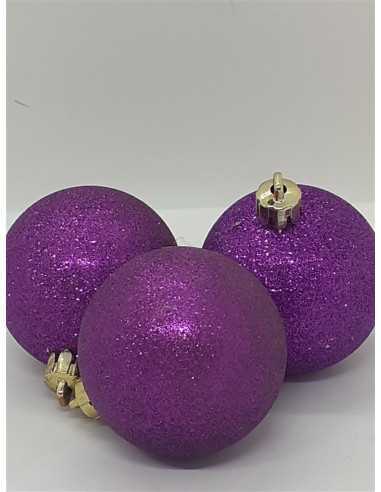 Set 3 globuri sclipitoare culoare mov pentru Craciun