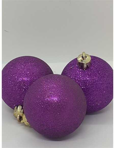 Set 3 globuri sclipitoare culoare mov pentru Craciun