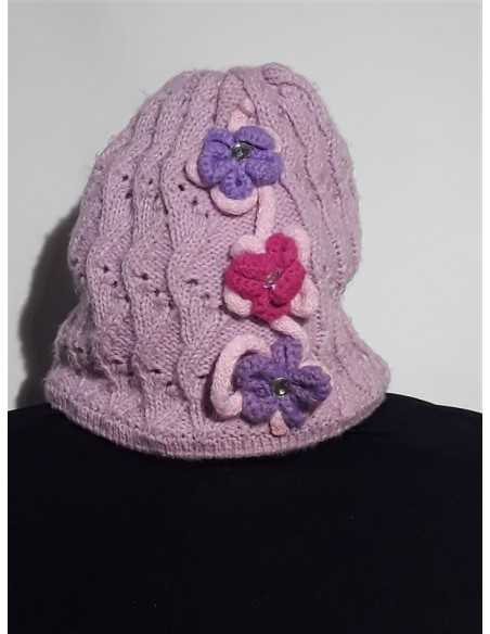 Caciula cu floricele si strasuri pentru fetite
