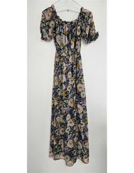 Rochie lunga de vara cu print floral multicolor Amisu