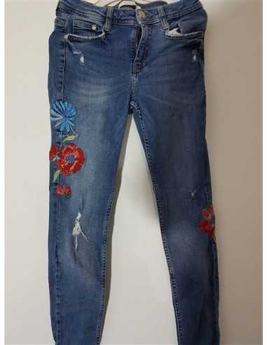 Pantaloni Jeans model rupt cu print floral multicolor Zara