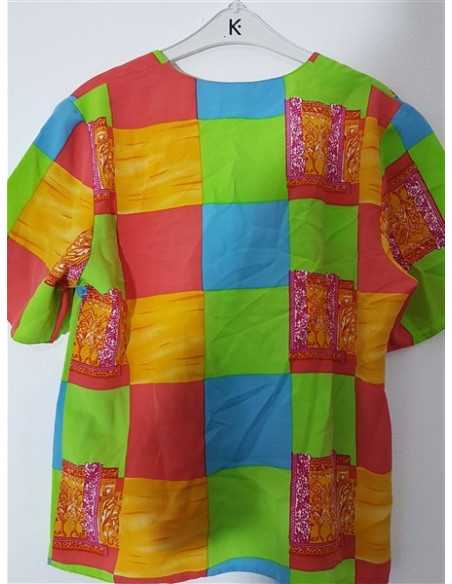 Bluzita dama cu maneca scurta model in carouri multicolore